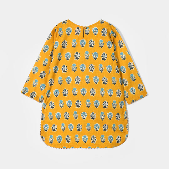 Girls Cotton Printed 2Pcs Tulip-Mustard