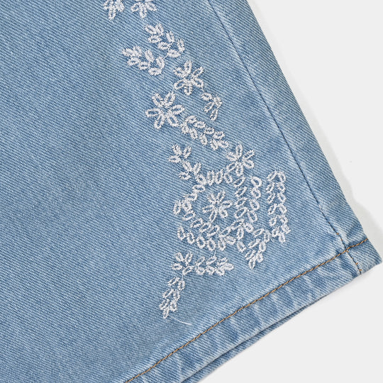 Girls Denim rigid Pant Flowers 2-Mid Blue