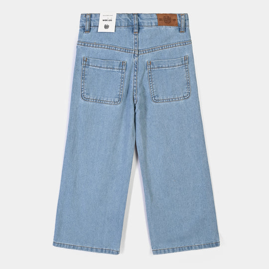 Girls Denim rigid Pant Flowers 2-Mid Blue