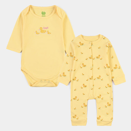 Infant Girls Cotton Jersey 2 Piece Set Ducklings-Yellow