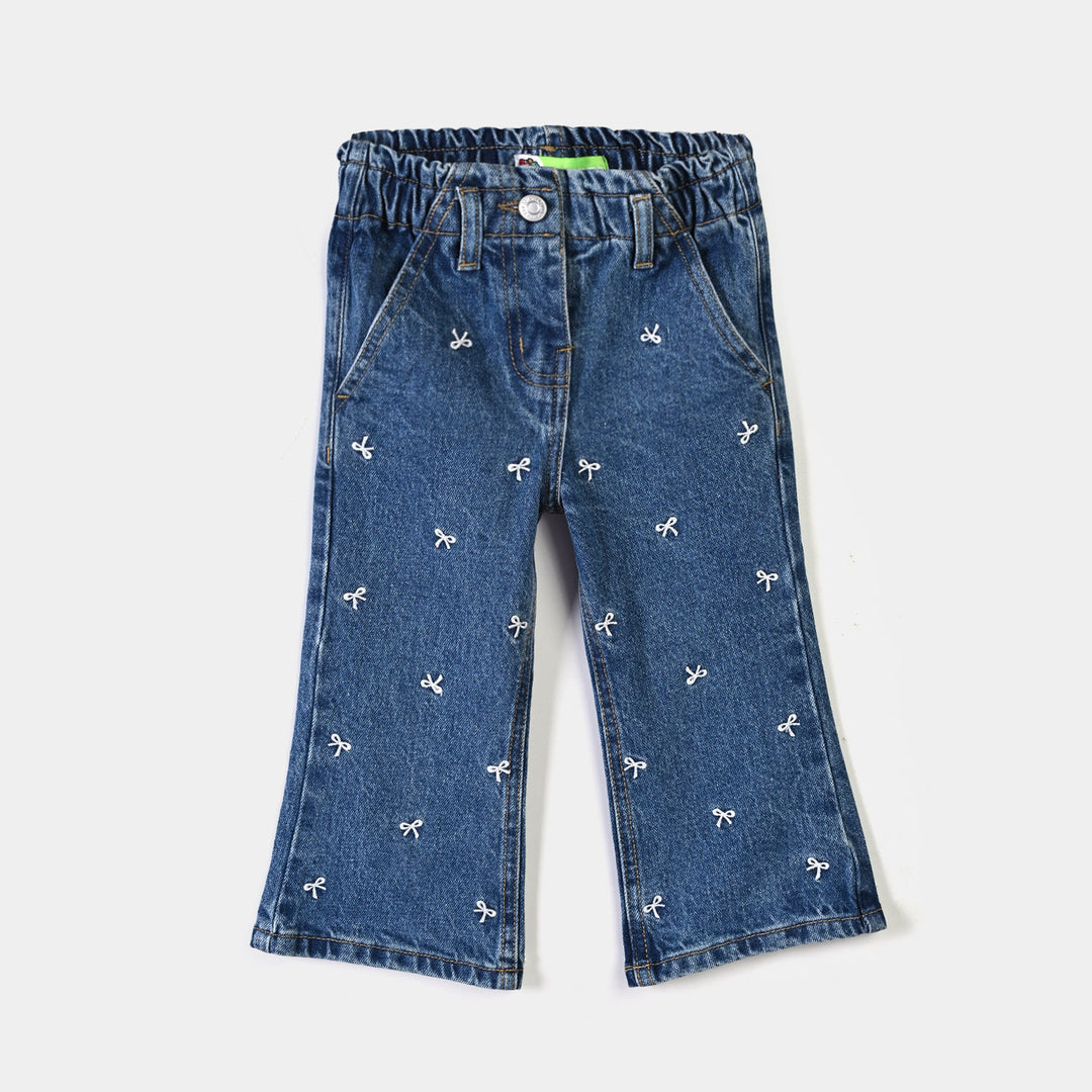 Infant Denim Girls Pant Bow-Mid Blue
