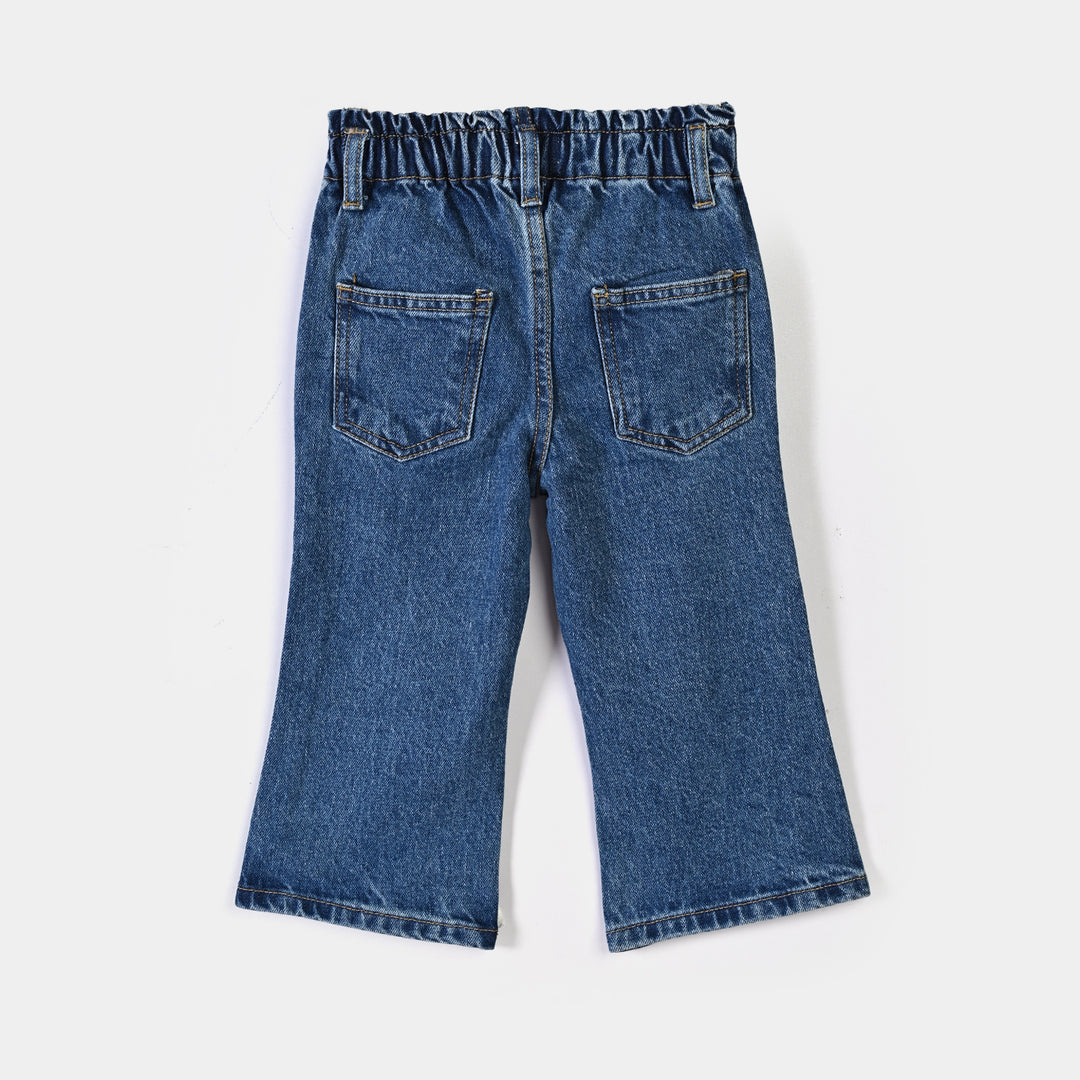 Infant Denim Girls Pant Bow-Mid Blue