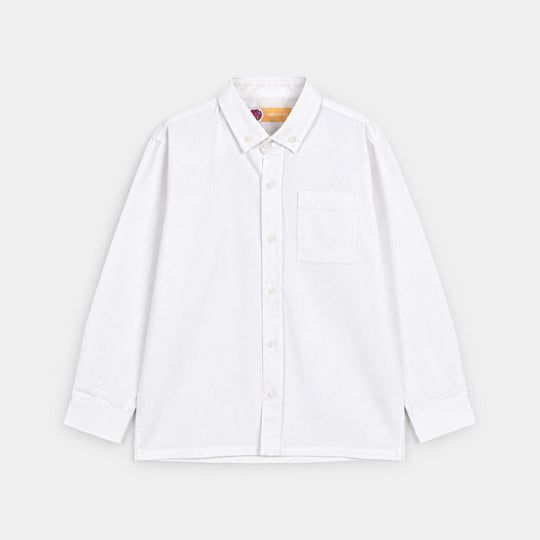 Boys Cotton Slub Shirt F/S (Red Bartec)-White
