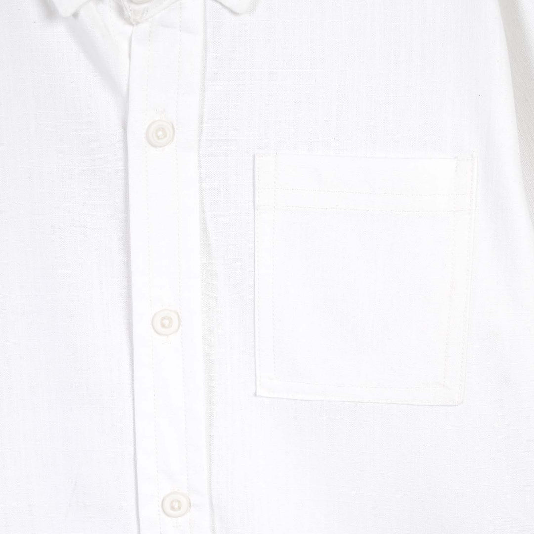 Boys Cotton Slub Shirt F/S (Red Bartec)-White