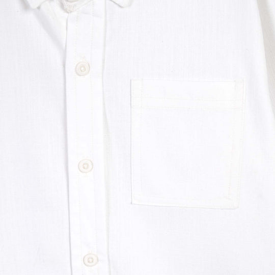 Boys Cotton Slub Shirt F/S (Red Bartec)-White