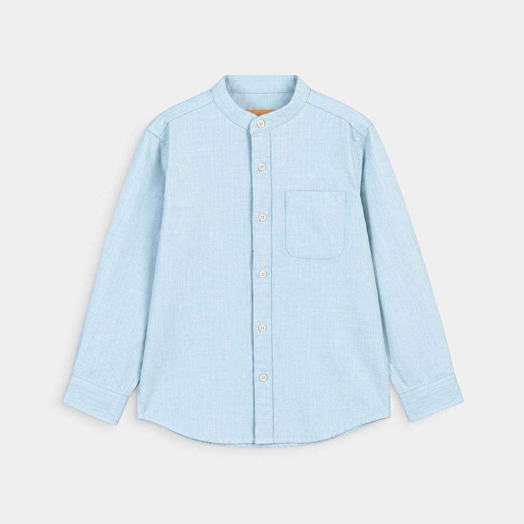 Boys Cotton Slub Shirt (Breeze)-Light Blue