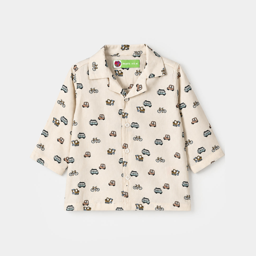 Infant Boys Linen Viscose Nightwear Vehicle-Cream