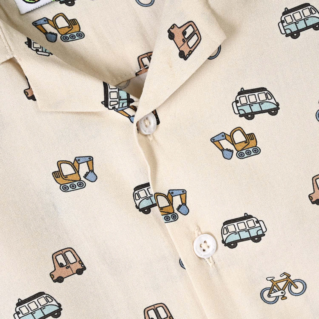 Infant Boys Linen Viscose Nightwear Vehicle-Cream