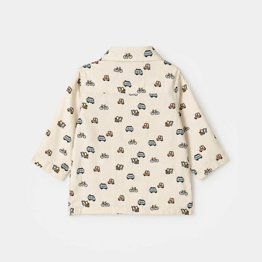 Infant Boys Linen Viscose Nightwear Vehicle-Cream