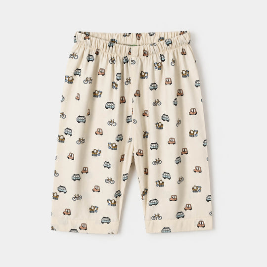 Infant Boys Linen Viscose Nightwear Vehicle-Cream