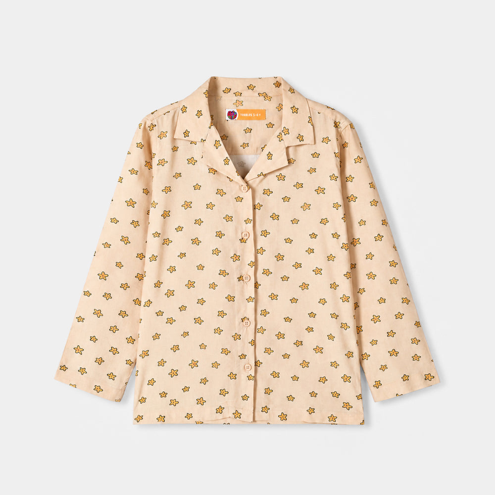 Girls Linen Viscose Nightwear-Star Flower-BEIGE