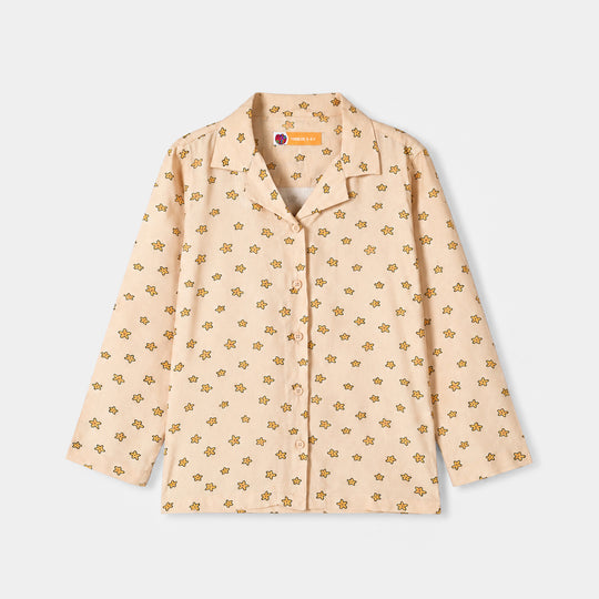 Girls Linen Viscose Nightwear-Star Flower-BEIGE