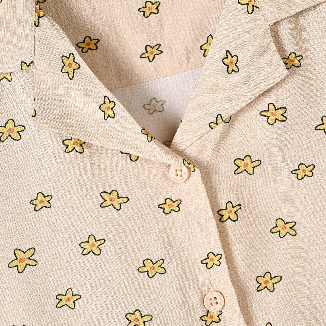 Girls Linen Viscose Nightwear-Star Flower-BEIGE