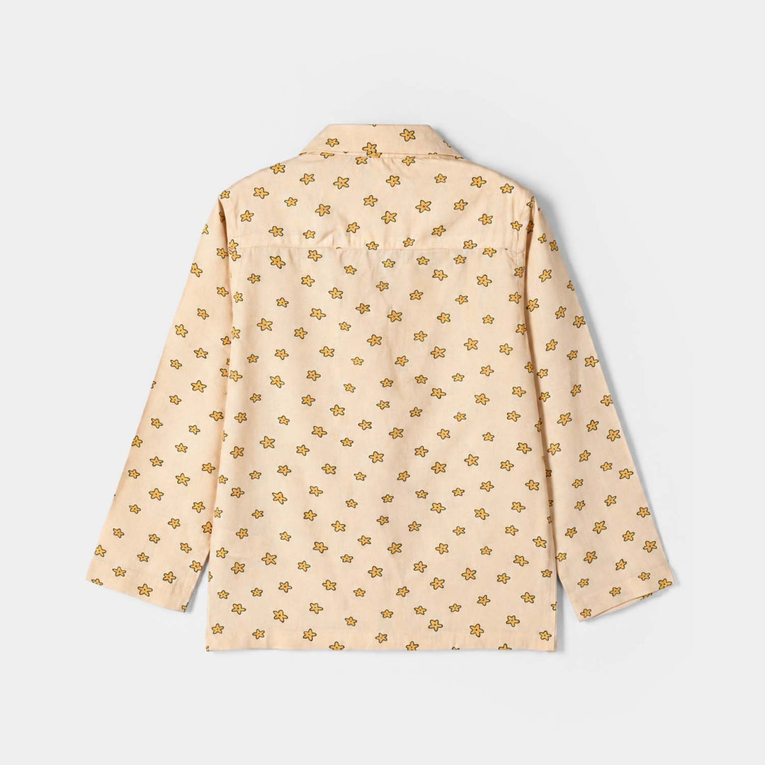 Girls Linen Viscose Nightwear-Star Flower-BEIGE