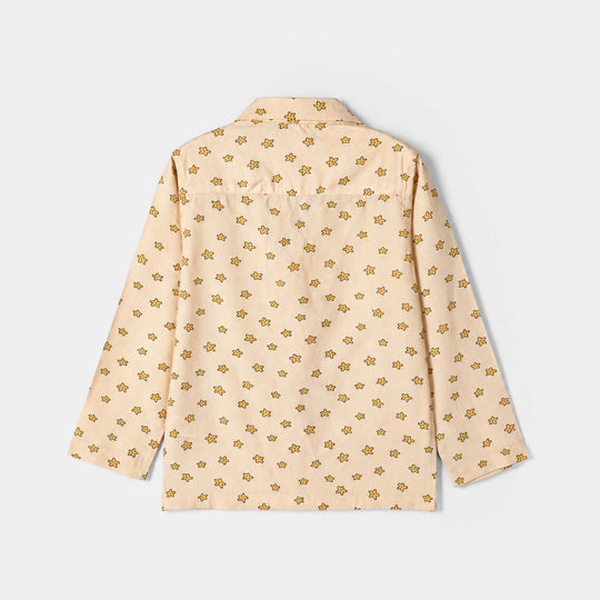 Girls Linen Viscose Nightwear-Star Flower-BEIGE