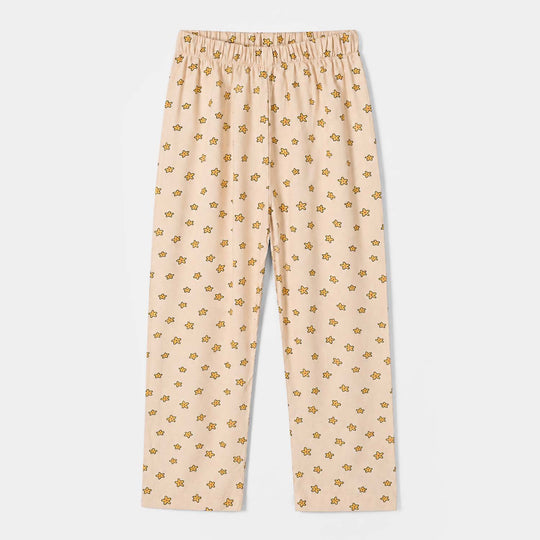 Girls Linen Viscose Nightwear-Star Flower-BEIGE