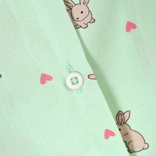 Girls Linen Viscose Nightwear-Rabbit-LT.Green