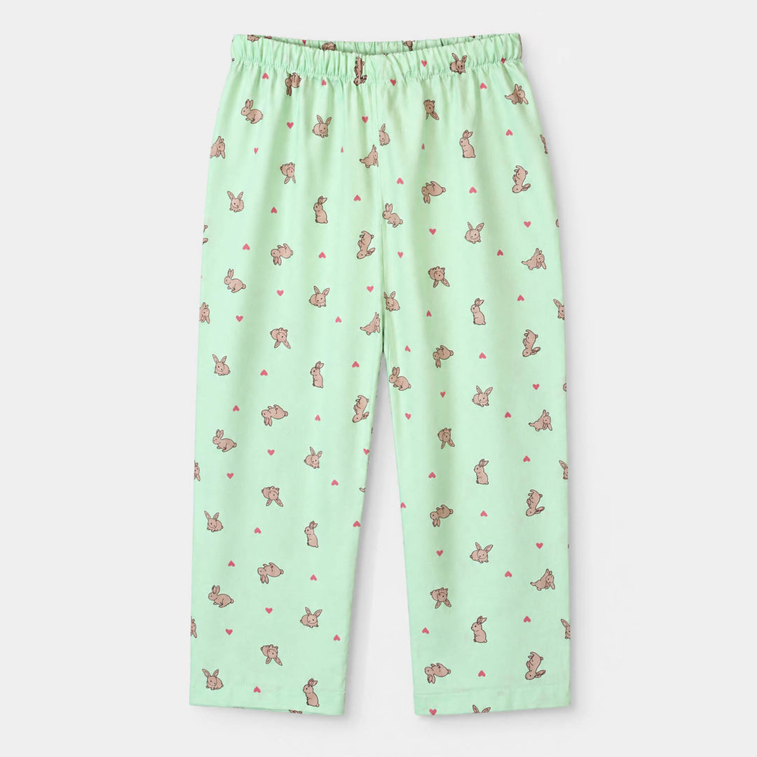 Girls Linen Viscose Nightwear-Rabbit-LT.Green