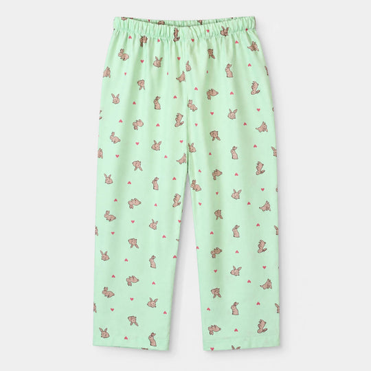 Girls Linen Viscose Nightwear-Rabbit-LT.Green