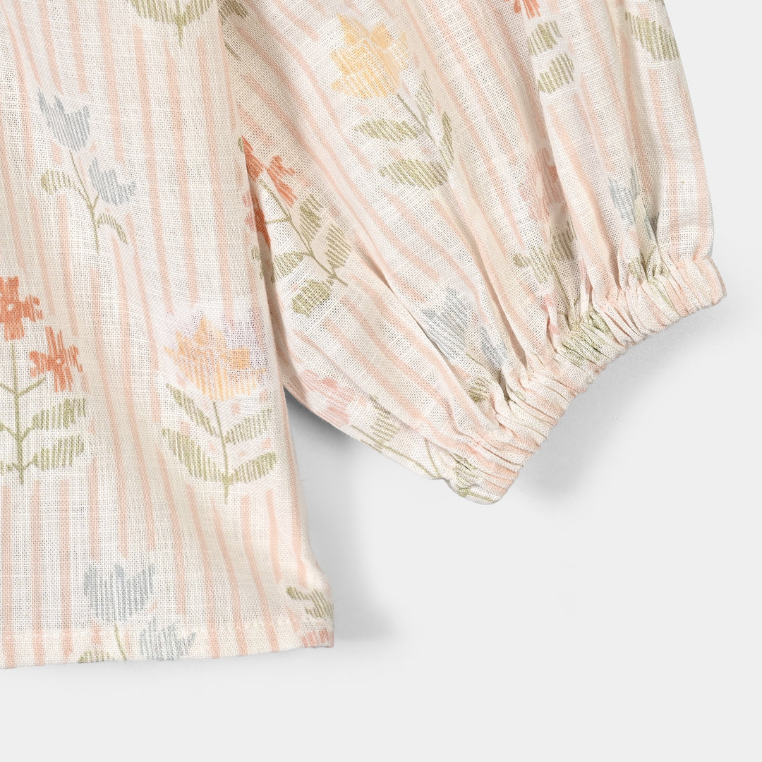 Girls Cotton Co-Ord Set Stripes- Off White