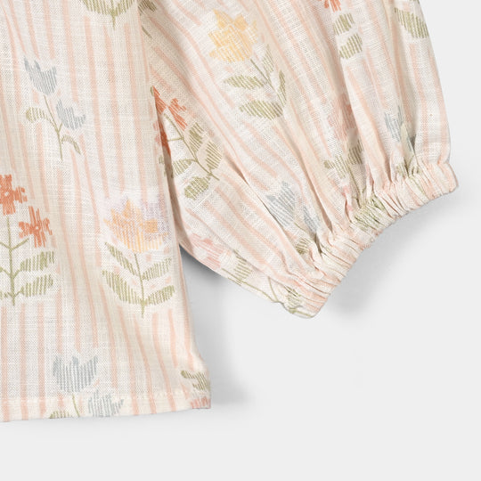 Girls Cotton Co-Ord Set Stripes- Off White