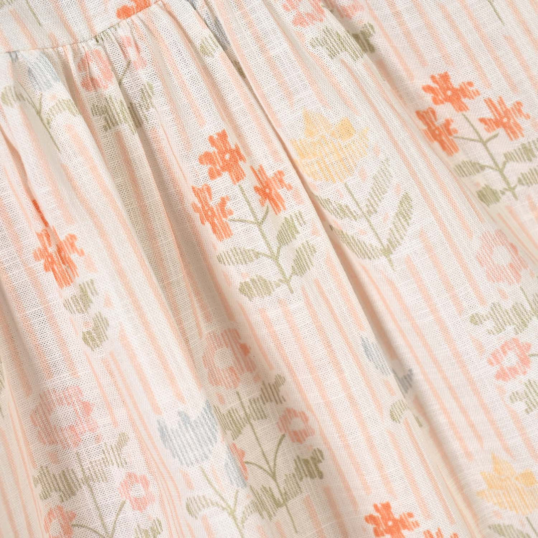 Girls Cotton Co-Ord Set Stripes- Off White