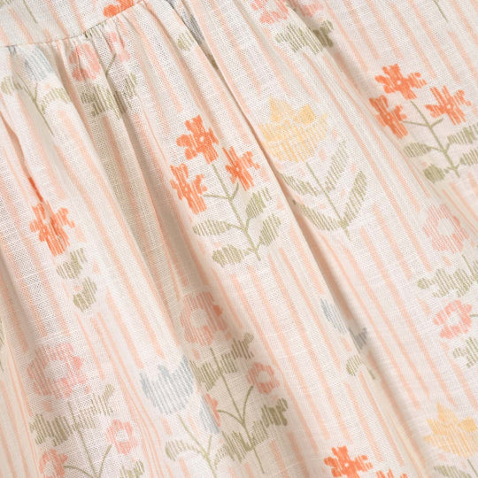 Girls Cotton Co-Ord Set Stripes- Off White