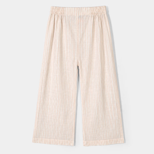 Girls Cotton Co-Ord Set Stripes- Off White