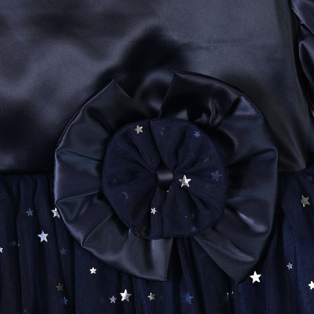 Girls Poly Satin Fancy Frock-Shining Star-NAVY
