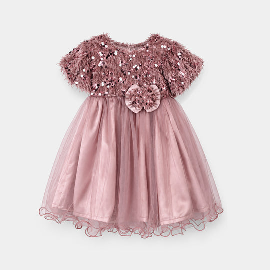 Girls Sherpa Fancy Frock Furr-Peach