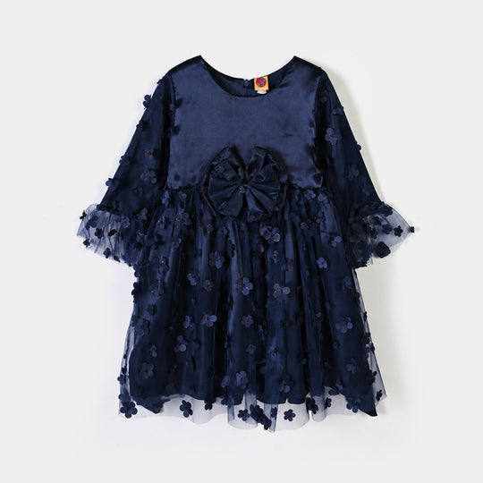 Girls Net Fancy Frock-Dancing Flower-NAVY