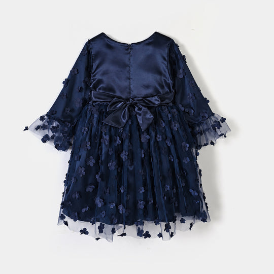 Girls Net Fancy Frock-Dancing Flower-NAVY
