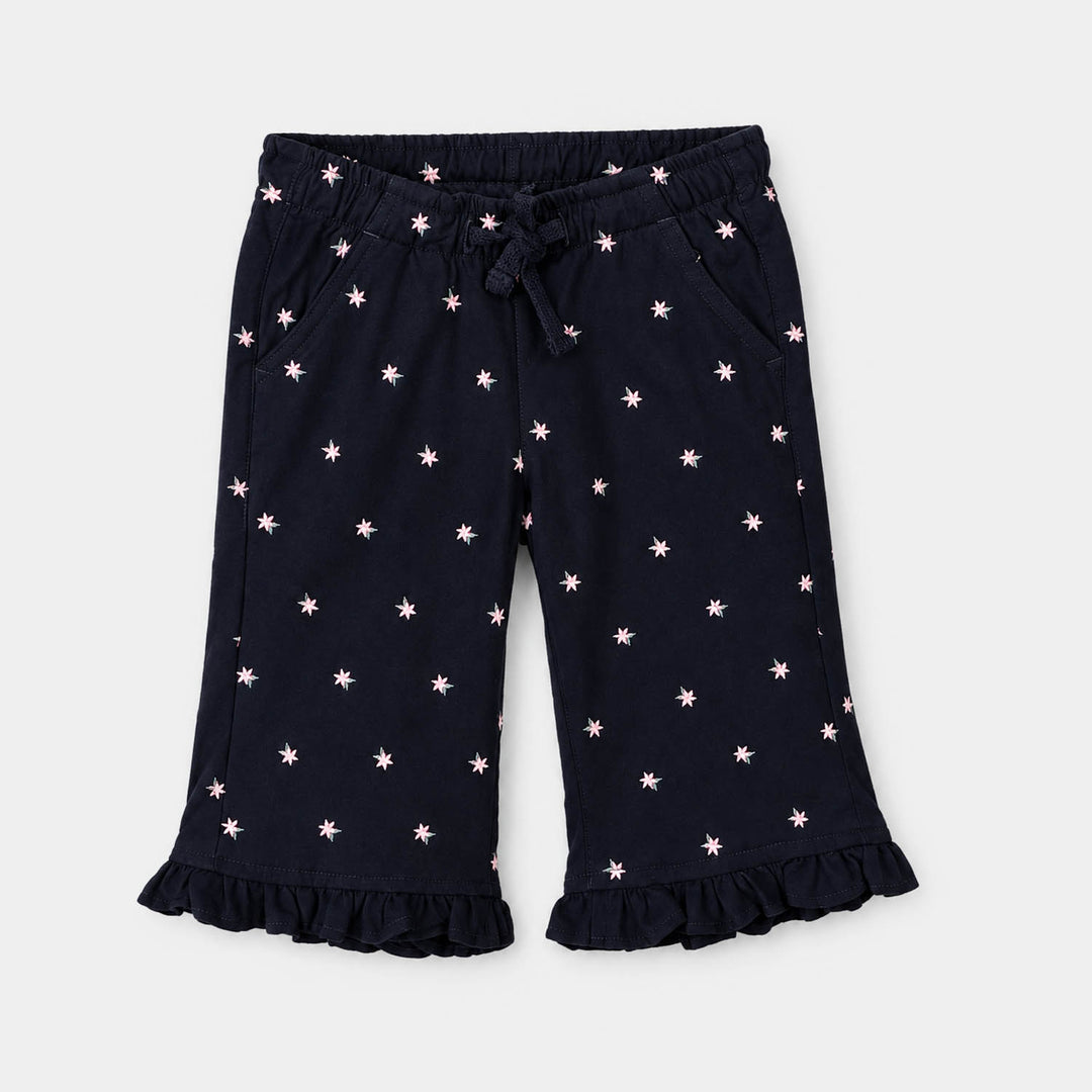 Infant Girls Cotton Twill Pant Flowers-Blue
