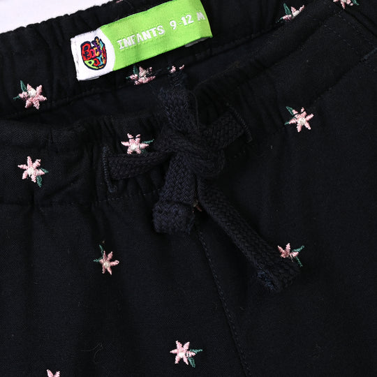 Infant Girls Cotton Twill Pant Flowers-Blue