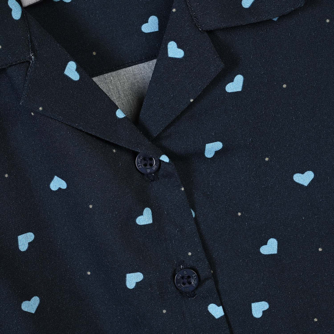 Infant Girls Linen Viscose Nightwear-AOP Hearts-NAVY