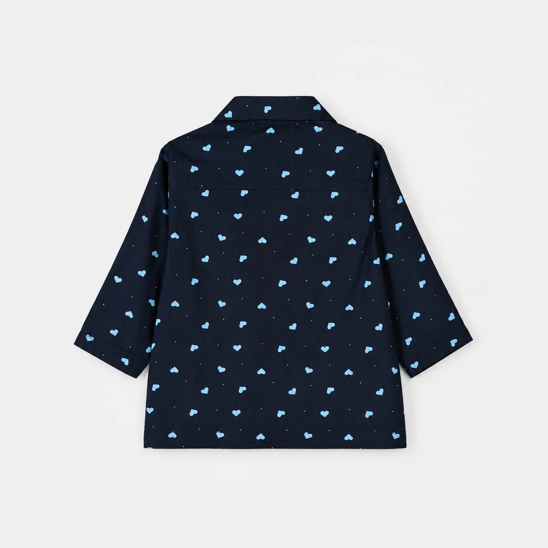 Infant Girls Linen Viscose Nightwear-AOP Hearts-NAVY