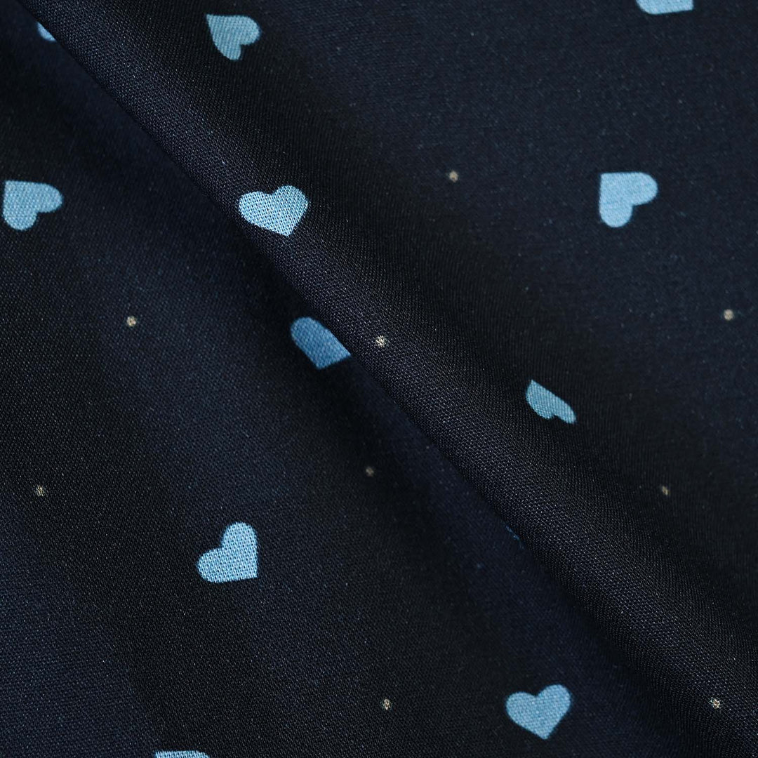 Infant Girls Linen Viscose Nightwear-AOP Hearts-NAVY