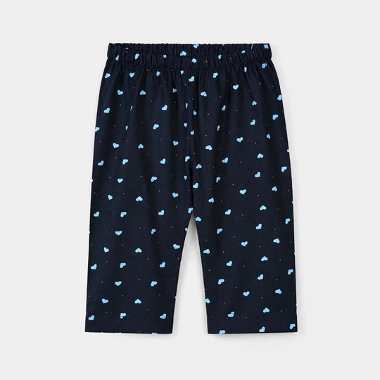 Infant Girls Linen Viscose Nightwear-AOP Hearts-NAVY