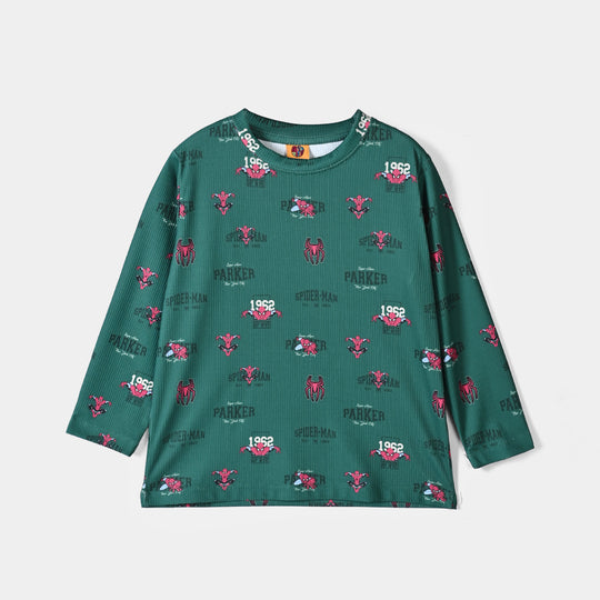 Boys Polyester Rib Night Suit Character Parker-Green