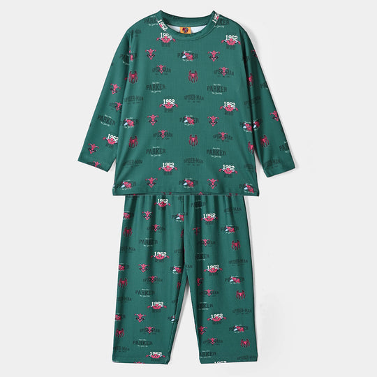 Boys Polyester Rib Night Suit Character Parker-Green