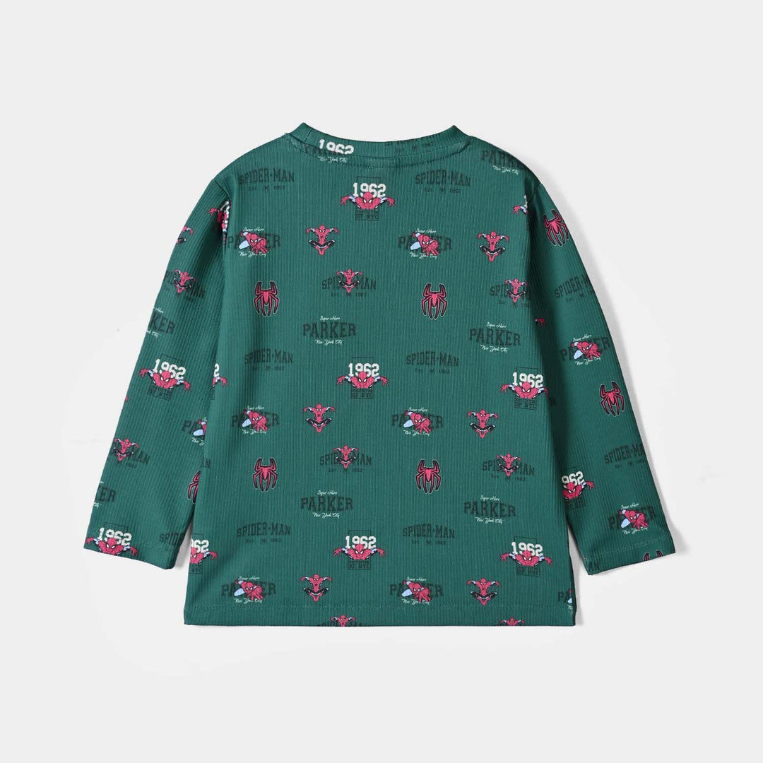Boys Polyester Rib Night Suit Character Parker-Green