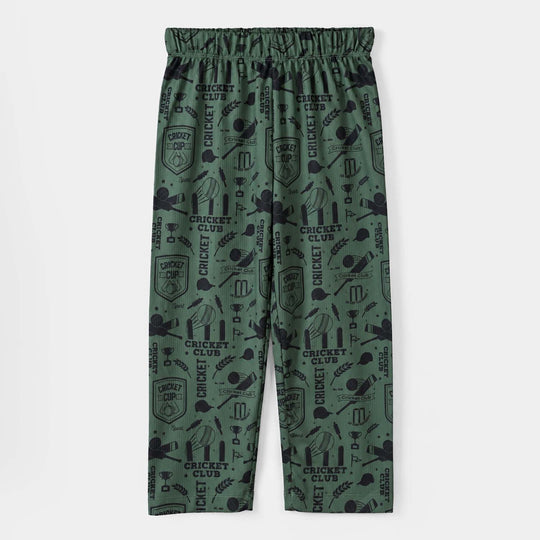 Boys Polyester Rib Night Suit Cricket Club-Green