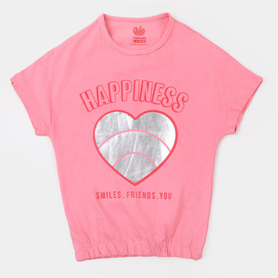 Girls-T Shirt H/S HAPPINESS - Pink