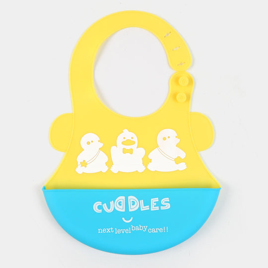 FOLD & GO CUDDLES SILICON BABY BIB | YELLOW-BLUE