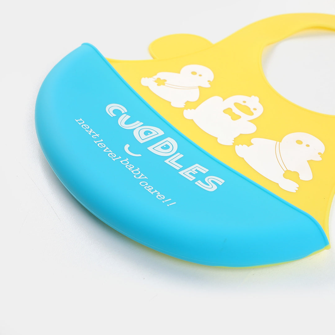 FOLD & GO CUDDLES SILICON BABY BIB | YELLOW-BLUE