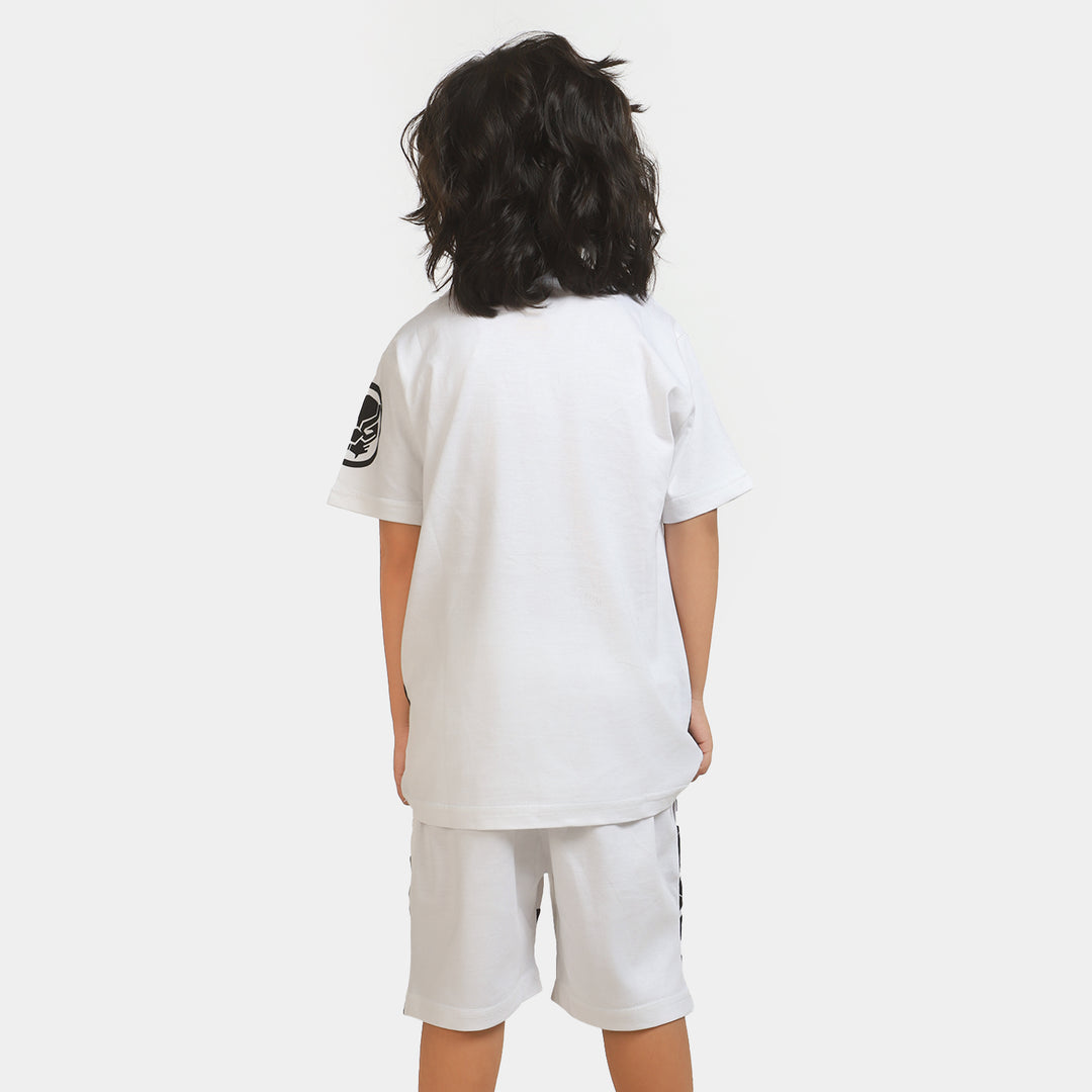 Boys Cotton 2PCs Suit Panther - White