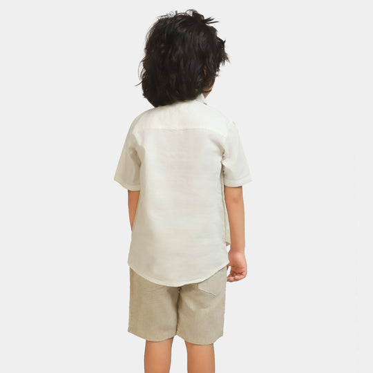 Boys Cotton 2PC Suit  - Sand