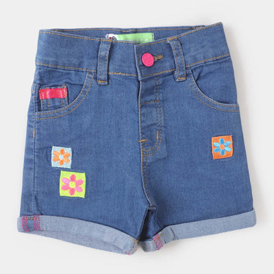 Infant Girls Denim Short Flower - LIGHT BLUE