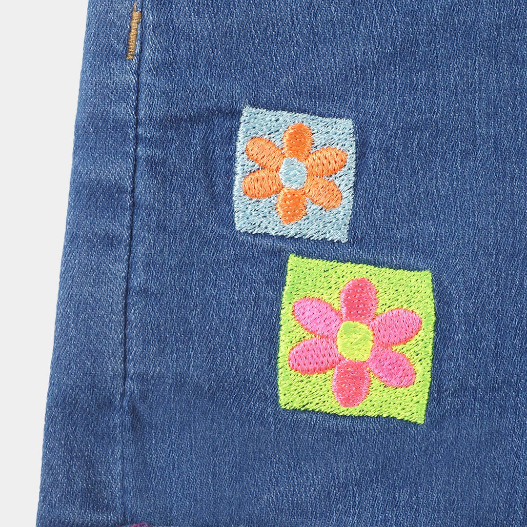 Infant Girls Denim Short Flower - LIGHT BLUE