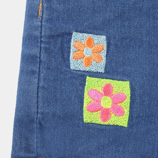 Infant Girls Denim Short Flower - LIGHT BLUE